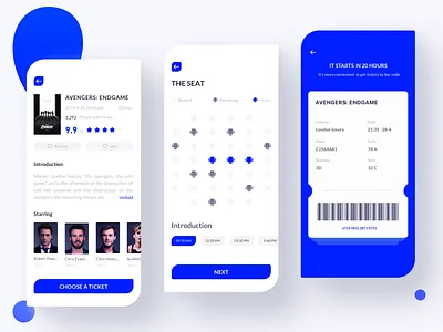 Pure blue movie booking app ui 网页 设计