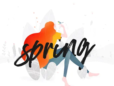 Girl bird cartoon chatacters colorful illustration spring