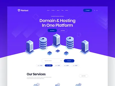 iSometric Hosting & Domain Website domain features footer header home homepage hosting isometric landingpage server ui ux