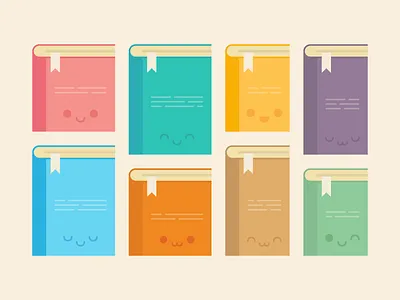 Cute Kawaii Books book book worm books cute flat happy illustration kawaii reading smile vector