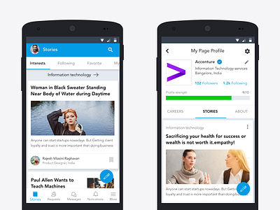 business article home feed and business page articles bizlee business agency design feed home story ui elements
