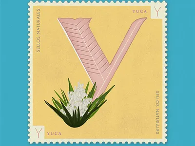 Letter Y · Yuca · #36daysoftype #SellosNaturales 36 days of type 36 days of type lettering botanical art estampilla flower lovers flowers flowers illustration letra y letter y lettering passion project sellos sellos naturales stamp old stamp vintage art women in illustration yuca yucca