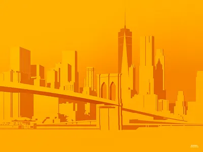 Yellow Nyc Trystram 01 branding bridge bronx brooklyn city design flat illustration landscape light newyork nyc photoshop poster travel trystram vector wall wallpaper yellow