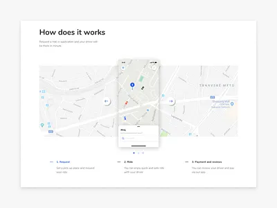 How does it work - Taxi app clean landing page map minimal product page taxi ui ux web website