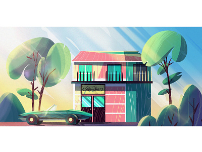 bae town animation art artwork car cartoon consept digital dribbble environment art home illustration trees