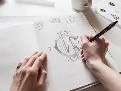 Monogram sketching agency art black brand branding construction design grid logo identidad identity illustration lettering logo logogrid minimal monogram monogram logo sketch type typography