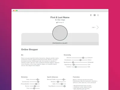Wireframe: Online Shopper Personas persona personas researcher user center design user research wireframe design wires
