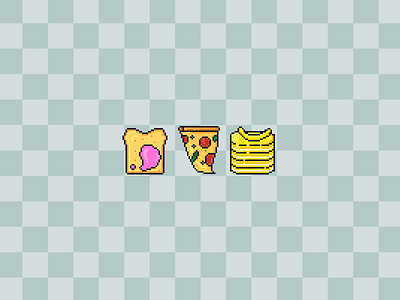 Say "foodie"! aseprite banana cake game art game asset game design kawaii pixel pizza toast