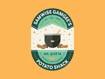 What's Taters, Eh? badge branding design fantasy flat icon illustration logo lord of the rings vector
