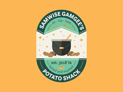 What's Taters, Eh? badge branding design fantasy flat icon illustration logo lord of the rings vector