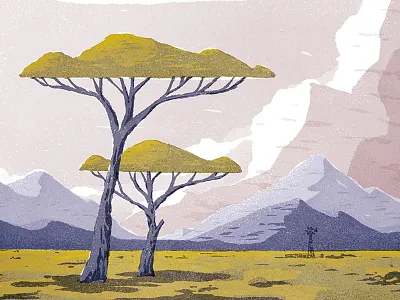 The Karoo landscape mountains scene sky texture trees vista windmill