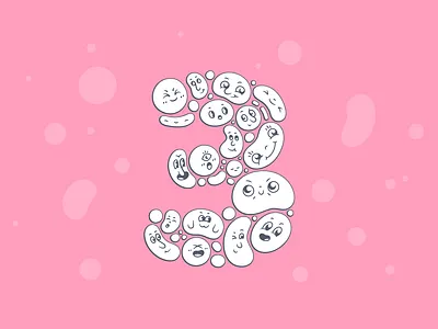 Three bits blob bubbles cartoon character color design floating illustration intervention line illustration number pastel sketch three vector