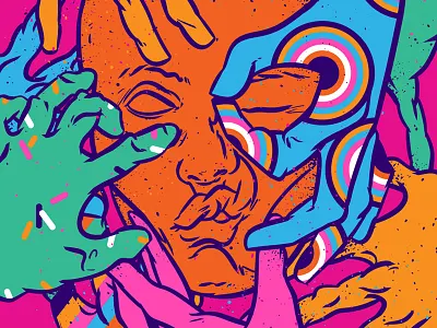 Colour touch coloful color face face art girl hand illustration lowbrow art pop art popsurrealism