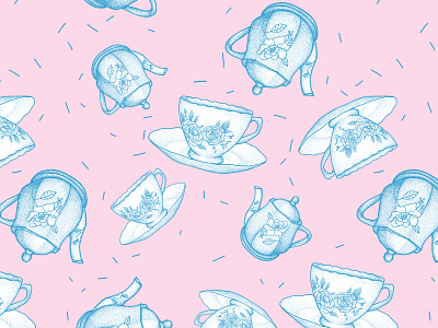 Vintage Welsh Teacups blue cottage design dotwork editorial illustration exhibition floral floral background flower gift bag greeting card home illustration st fagans teacup teapot vintage vintage teacup wales welsh
