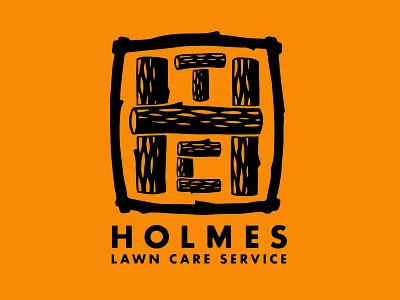 Holmes Lawn Care logo hand letter logo logs monogram