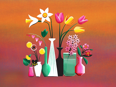 Fresh Cut Flowers botanical daffodil dandelion floral flower illustration spring texture tulip vector