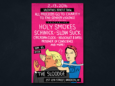 Valentines Benefit Show Poster design event feminism illustration music trump vector