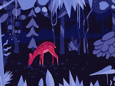 Deer in the Garden of Hesperides animal animals black and blue botanical deer design drawing floral illustration ipad pro nature procreate procreate art