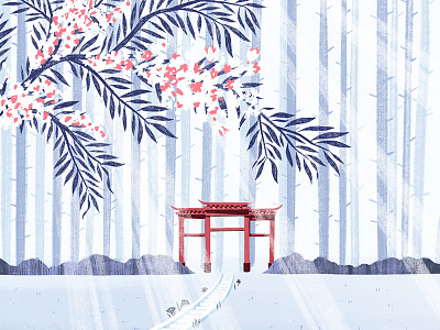 Torii Gates botanical calm colour colour palette design drawing floral forest illustration japan japanese nature path stairs torii travel travel art tree zen zen garden