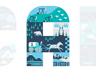 Uptake Canada Mural alberta bear calgary stampede canada carriage covered wagon cowboy cows diamonds forest hills horse horse race illustration moose mountains northwest territories oil derrick vector