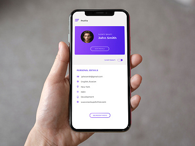 Iphonex In Hand Mockup app design designapp iphonex mobile app mockup profile screen uxui
