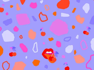 Sweet Cherry Terrazzo adobe illustrator cherry design illustration orange pattern pink procreate app purple red terrazzo vector