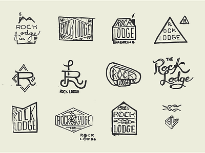 Rock Lodge Logo Sketches badge brand concept illustration lettering logo script sketch symbol type