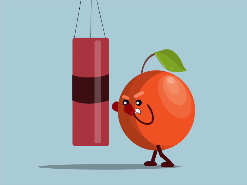Kick Boxing.!! 2d 2d animation 2d character after effect boxer boxing cel character fight fruits gif hit illustration kick knockout loop motion orange power punch