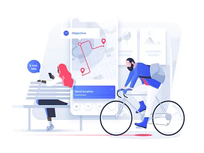 Smart Mobility app characters city map concept cycling date dmit illustration interface navigation people vector waiting