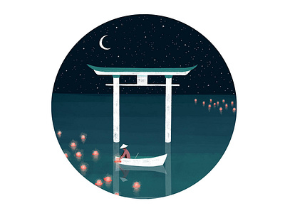Torii Gate at Night black dark design drawing green illustration japan japanese art lantern nature night pencil photoshop starry sky stars texture torii torii gate watercolour white