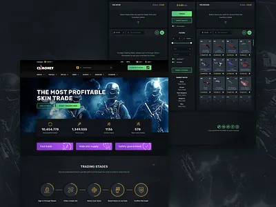 Skin Trade Bot betting bot counterstrike csgo dark dota game gaming homepage interface online game skin trade trade trading ui ux web website