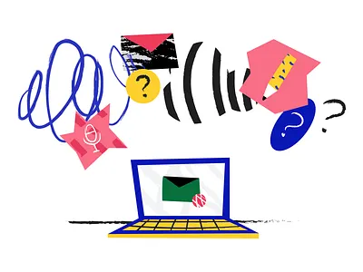 Inside Freelancer's Mind illustration keyboard laptop mail microphone notebook pc pencil quotionmark vector