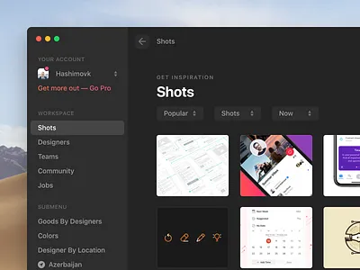 Dribbble Application for macOS application dark dribbble dribbble app macos mojave ui ui ux ui design ui ux design ux designer uxuidesign