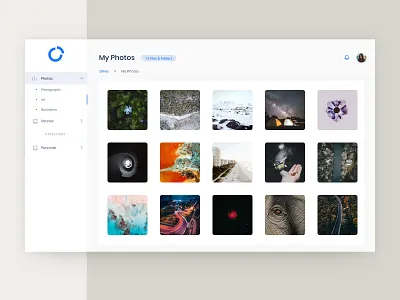 Photo Gallery in Admin Theme admin app design flat minimal redesign sketch ui ux web website