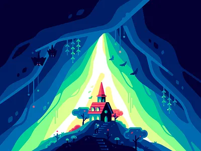 Cave color dark fairy fantasy house illustration light nature