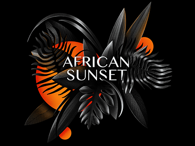 Leaves in the sunset illustration black black leaves digital drawing illustration jungle leaves orange packaging illustration procreate sunset typography