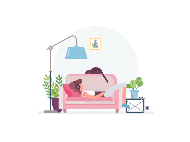 Chill cat chill day headphones home laying light motion motion animation plants relax