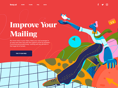Mail Management Landing Page bird bright character design design studio digital art graphic design hero illustration illustration interaction interface landing page mail productivity ui user experience user interface ux web web design
