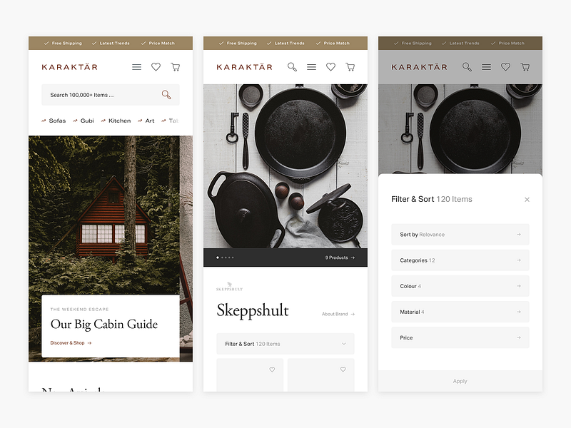 WIP Karaktär Responsive Explorations - E-commerce commerce design e commerce ecommerce interior marketplace minimal minimalism shop shop app ui web shop