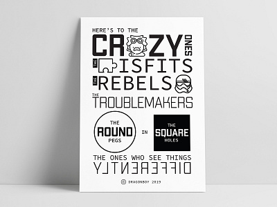 Crazy Ones | Steve Jobs Quotes abstract art best design black black white design geometric art geometric design geometric font illustration inspiration minimal poster poster art steve jobs typography vector wall art