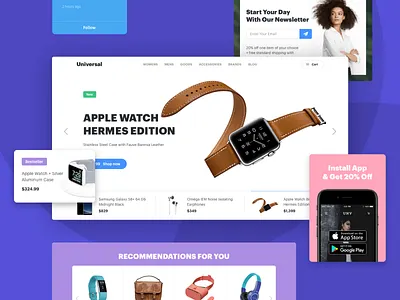 Universal UI Components adobe xd clean dashboard design ecommerce figma interface magazine modern popups shop sketch template ui ui kit web design widgets