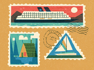 Faraway Places design editorial flat graphic icon illustration retro stamp texture travel vector vintage