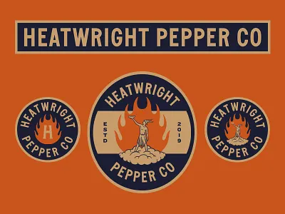 Heatwright Pepper Co. badge fire god hot sauce lockups minimal vintage vintage badge