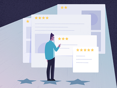 Addicted to Reading Reviews? adobe illustrator adobe photoshop blue grain grainy illustration illustrator light man person review stars texture windows yellow