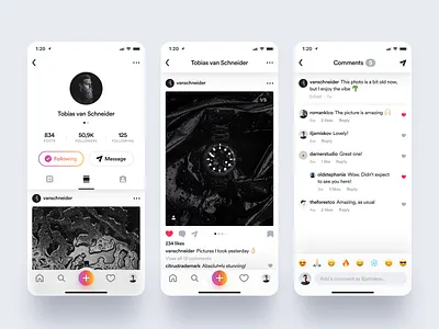 Instagram Photo Page & Comments apple black clean colorful dark design flat icon interface ios iphone minimal minimalism ui ux web white