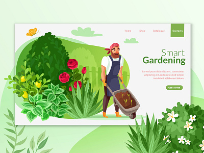 Gardening ai botanic flowers garden gardener gardening landign page man plant roses vector