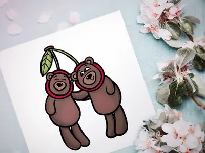 Teddy bears in cherry suit art bear card character cherry funny illustration teddy vector