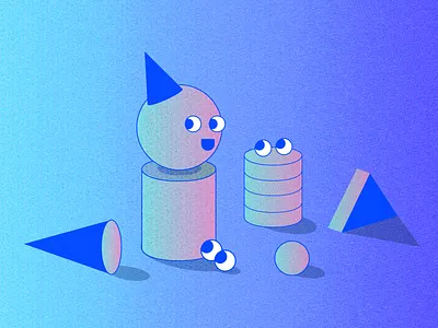 Party Pieces cool eyes faces geometric glowing gradient illustration neon party perspective synthwave ui design