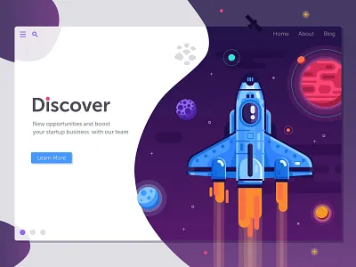 Space Shuttle Startup Banner banner discover flat design galaxy gradient illustration launch rocket shuttle space spaceship start up ui