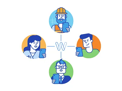 Workbookers onboarding illustrations android app characters flat design illustration iphone line illustration mobile onboarding proffesional ui ux